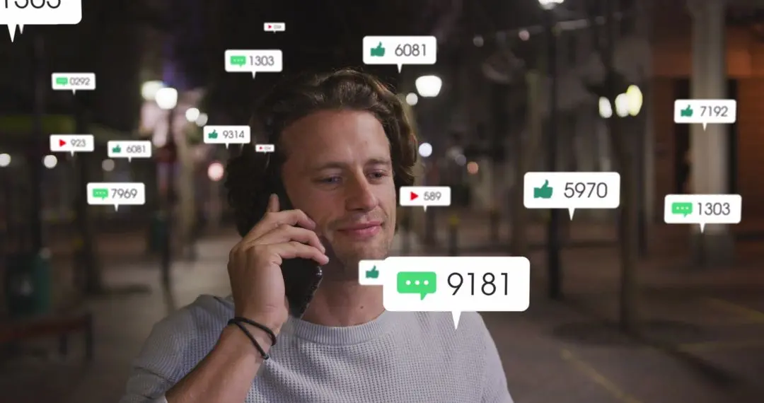 Influencersgonewild - Influencer holding phone surrounded by flashing lights, symbolizing viral fame